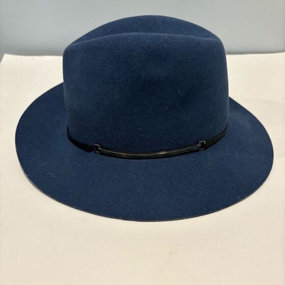 Janessa Leone Wool Felt Hat Blue Leather & Silver Buckle Band Size M - Picture 2 of 9